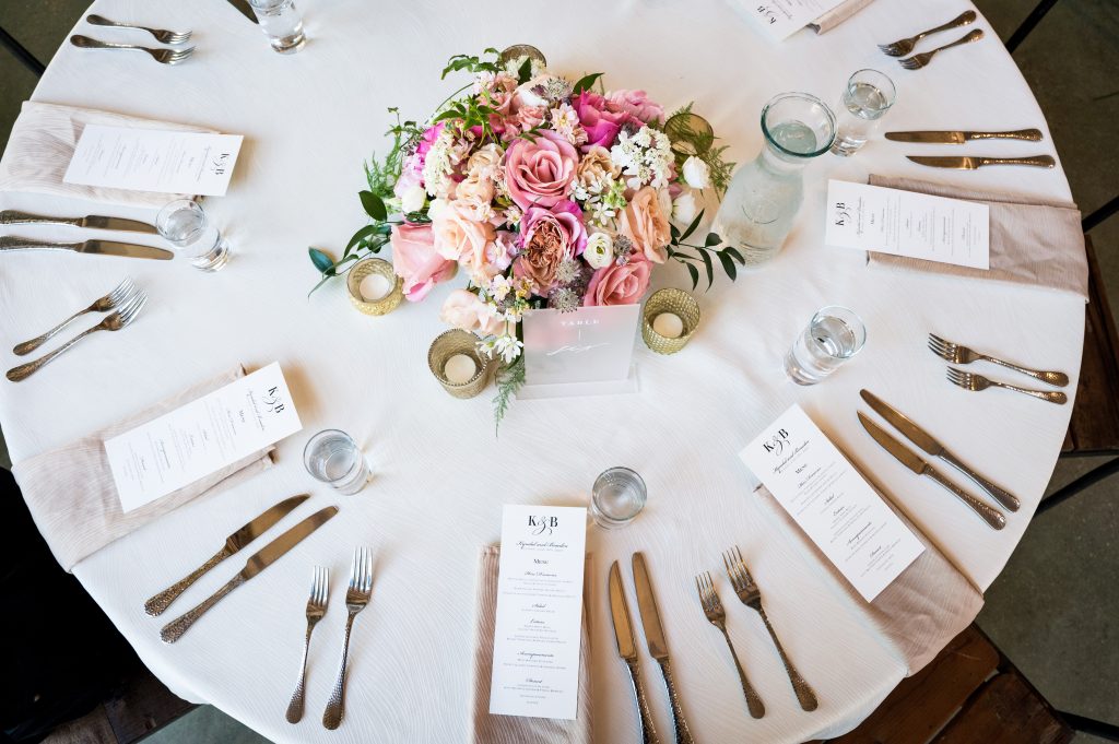 Floral centerpiece at Barr Mansion wedding.